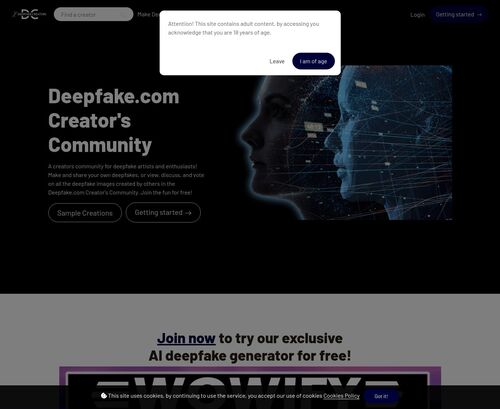 Review screenshot deepfake.com